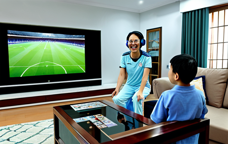 AR Sports Fan at Home**

A Vietnamese family in their living room, watching a soccer game using AR glasses/headset. The AR display overlays the real world, showing a 3D soccer field on their coffee table. The father is enthusiastically gesturing, the mother is smiling, and the child is looking amazed. Interior of a typical Vietnamese home. Fully clothed, modest clothing, appropriate attire. Safe for work, professional, perfect anatomy, natural proportions, high quality.

**