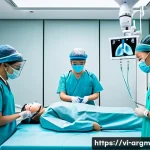 Home 14 증강현실을 활용한 의료 교육 사례 - A detailed medical training scene set in a modern Vietnamese hospital simulation room, showing a div...