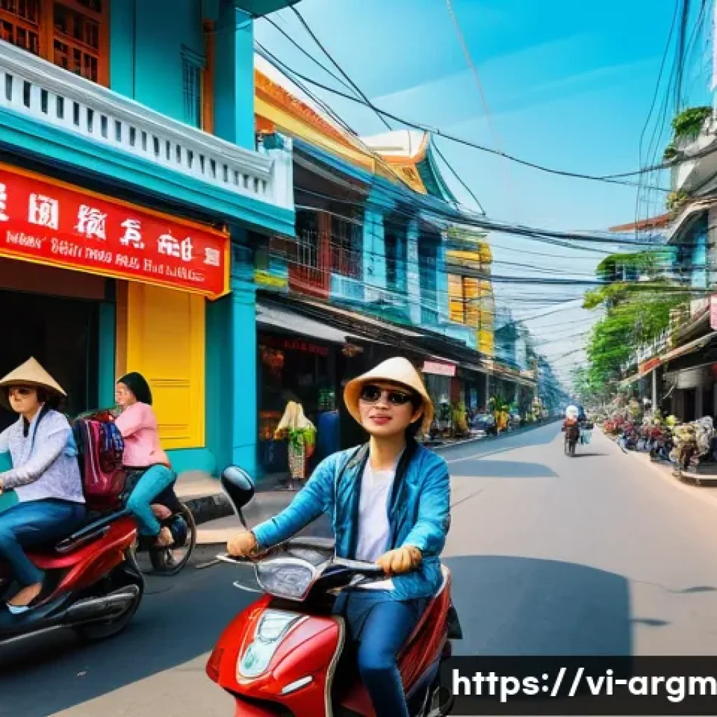 증강현실 기반의 실시간 번역 서비스 - A vibrant street scene in Ho Chi Minh City featuring a young Vietnamese tourist using augmented real...