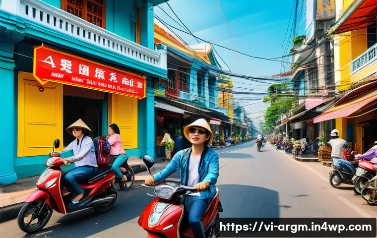 증강현실 기반의 실시간 번역 서비스 - A vibrant street scene in Ho Chi Minh City featuring a young Vietnamese tourist using augmented real...